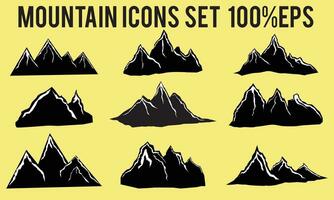 9 reeks berg silhouet set. rotsachtig bergen icoon of logo verzameling. vector illustratie.