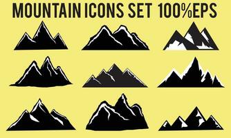 9 reeks berg silhouet set. rotsachtig bergen icoon of logo verzameling. vector illustratie.