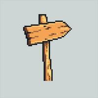 pixel kunst illustratie houten teken. korrelig bord teken. houten bord teken richting korrelig voor de pixel kunst spel en icoon voor website en video spel. oud school- retro. vector