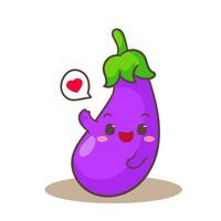 schattig aubergine tekenfilm. hand- getrokken kawaii groente concept icoon ontwerp. geïsoleerd wit achtergrond. vlak vector illustratie.