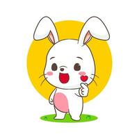 schattig konijn tekenfilm poseren liefde hand- teken vinger. aanbiddelijk konijn karakter. kawaii dier concept ontwerp. geïsoleerd wit achtergrond. mascotte logo icoon vector illustratie