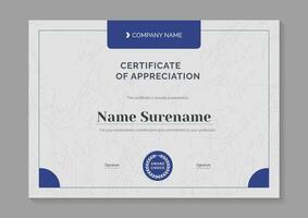 blauw modern certificaat van waardering sjabloon ontwerp vector