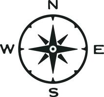 kompas icoon. monochroom navigatie kompas met kardinaal routebeschrijving van noorden, oosten, zuiden, westen. geografisch positie, cartografie en navigatie. vector