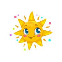 tekenfilm zomer zon karakter, zonnig emoji gezicht vector