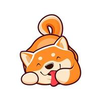 tekenfilm kawaii shiba inu hond likken poot, puppy vector