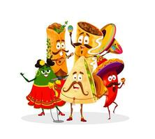 tekenfilm Mexicaans tex Mex keuken dansen tekens vector