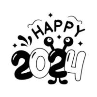 gelukkig nieuw jaar 2024 sticker ontwerp in modern ontwerp, klaar naar gebruik websites en mobiel apps vector