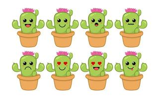 reeks van schattig tekenfilm kleurrijk groen cactus met verschillend emoties. grappig emoties karakter verzameling voor kinderen. fantasie karakters. vector illustraties, tekenfilm vlak stijl