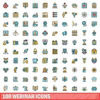 100 webinar pictogrammen set, kleur lijn stijl vector