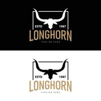 Longhorn logo oud wijnoogst ontwerp west land Texas stier toeter vector