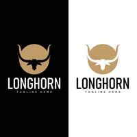 Longhorn logo oud wijnoogst ontwerp west land Texas stier toeter vector