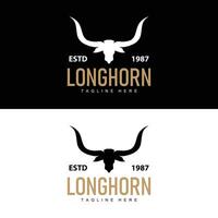 Longhorn logo oud wijnoogst ontwerp west land Texas stier toeter vector