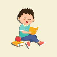 vector een jongen zittend Aan de verdieping en lezing een boek