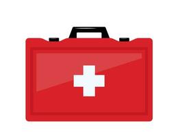 rood medisch eerste steun uitrusting, ambulance noodgeval doos. vector illustratie.