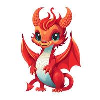 tekenfilm illustratie van een schattig weinig draak. de rood draak. de symbool van de Chinese nieuw jaar 2024 vector