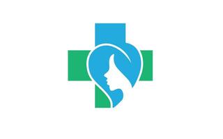 schoonheid vrouw gezicht met gezondheidszorg plus teken symbool logo vector