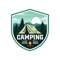 camping buitenshuis avontuur sjabloon. tent kamp vector illustratie.
