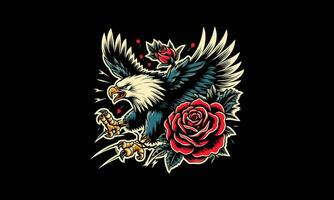 vliegend adelaar en rood roos vector tatoeëren ontwerp