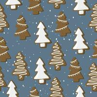 naadloos patroon met hand- getrokken Kerstmis peperkoek bomen met glazuur. achtergrond met traditioneel vakantie gebakjes. vector