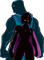 superheld paar terug naar terug silhouet vector