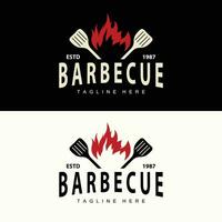 barbecue logo ontwerp bar restaurant heet rooster brand logo en spatel gemakkelijk illustratie vector