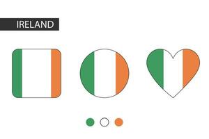 Ierland 3 vormen vierkant, cirkel, hart met stad vlag. geïsoleerd Aan wit achtergrond. vector