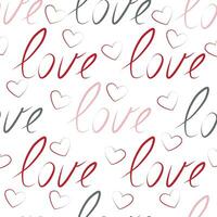 vector naadloos patroon met liefde woord in rood, wit en zwart kleuren in roze achtergrond