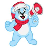 een polair beer vervelend een de kerstman claus hoed Holding een megafoon vector