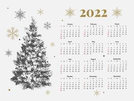 2022 kerstboom nieuwjaar schets kalenderweek begint op zondag. vector