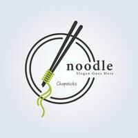 noodle eetstokjes logo, insigne noodle symbool vector illustratie ontwerp