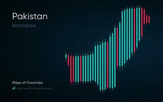 Pakistan kaart is getoond in een tabel met bars en lijnen. Islamabad. shotlistbanking. Japans kandelaar tabel serie vector