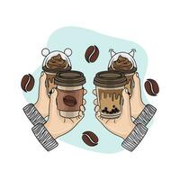 kop drinken chocola met ijs room koffie in hand- illustratie vector