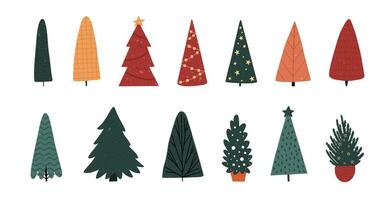 vector reeks van Kerstmis bomen. vrolijk kerstmis. gelukkig nieuw jaar. vakantie poster met Kerstmis symbolen. geïsoleerd Aan wit.