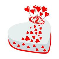 verjaardag taart in de vorm van een hart met rood snoep harten. feestelijk illustratie voor Valentijnsdag dag, vector