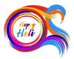 gelukkig hallo, de voorjaar festival van kleuren in Indië. abstract kleurrijk beroertes met grunge structuur borstel en felicitatie- tekst. banier, ansichtkaart, vector