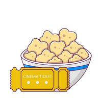popcorn in kom met ticket bioscoop illustratie vector
