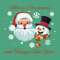 Kerstmis en nieuw jaar poster. symbolen van vieren winter vakantie sneeuwvlokken, vrolijk de kerstman claus, sneeuwman. tekst vrolijk Kerstmis en gelukkig nieuw jaar. vector illustratie.