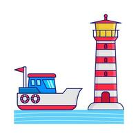 boot in zee met mercusuar illustratie vector