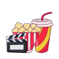 popcorn, kop drinken met actie bord illustratie vector