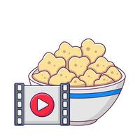 popcorn in kom met video illustratie vector