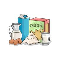 ontbijtgranen doos, melk, tarwe poeder met ei illustratie vector