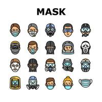 masker virus gezicht veiligheid pictogrammen reeks vector