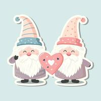 schattig vector sticker kabouters met hart. valentijnsdag dag kabouters. romantisch vector icoon in pastel kleuren