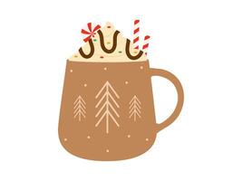 heet drinken in beker. winter knus warm drinken in mok. Kerstmis vector illustratie