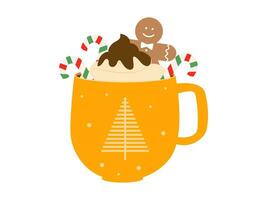 heet drinken in kop met peperkoek koekjes. winter knus warm drinken in mok. Kerstmis vector illustratie