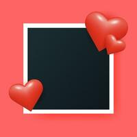 romantisch kaart met blanco foto kader met 3d rood hart. vector