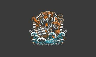 tijger springen boos en schip vector artwork ontwerp