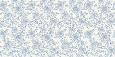 wijnoogst blauw en wit bloemen patroon, elegant vector achtergrond, naadloos herhalen afdrukken met hand- getrokken dahlia bloemen, doorlopend beklimming Liaan behang, delicaat vrouwelijk ontwerp.