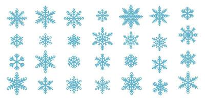 blauw sneeuwvlok icoon set, schattig hand- getrokken sneeuw illustratie elementen, doodles met ronde vormen. vector