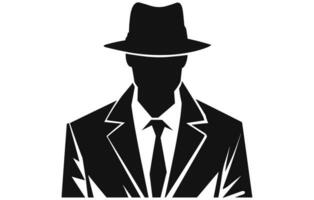 detective logo, silhouet van Mens slijtage hoed en jas vector